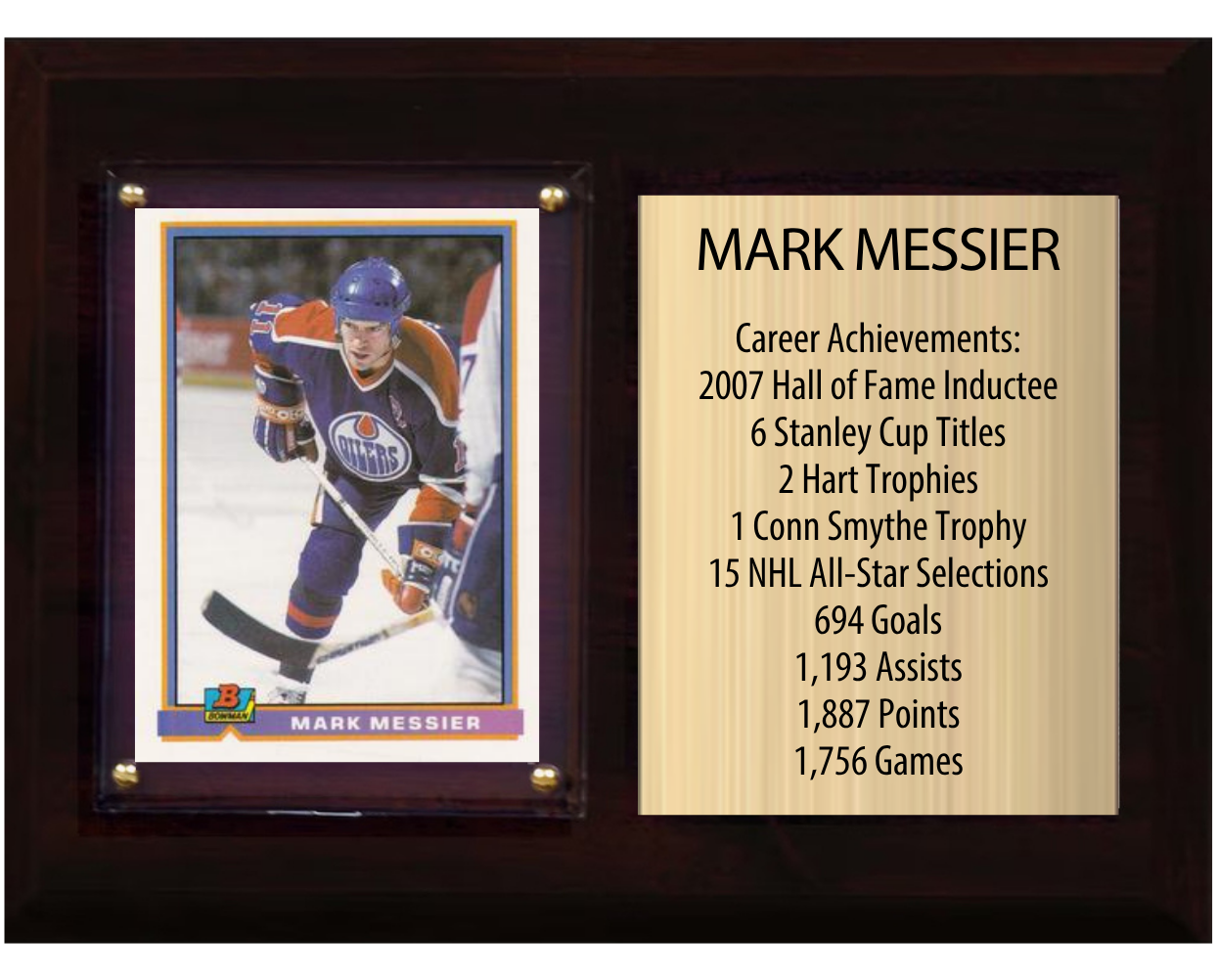 Mark Messier Edmonton Oilers HOF Fan Gift Plaque 6x8 Stats 1 Card Upper Deck Parkhurst O-Pee-Chee Topps 2024 2025 2026