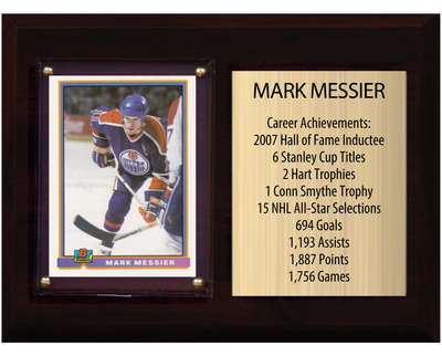 Mark Messier Edmonton Oilers HOF Fan Gift Plaque 6x8 Stats 1 Card Upper Deck Parkhurst O-Pee-Chee Topps 2024 2025 2026