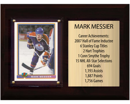 Mark Messier Edmonton Oilers HOF Fan Gift Plaque 6x8 Stats 1 Card Upper Deck Parkhurst O-Pee-Chee Topps 2024 2025 2026