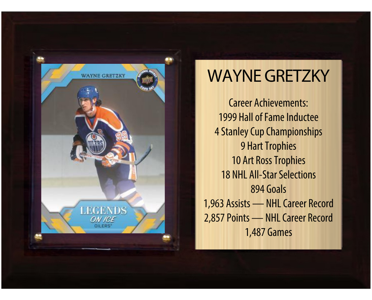 Wayne Gretzky Edmonton Oilers HOF Fan Gift Plaque 6x8 Stats 1 Card Upper Deck Parkhurst O-Pee-Chee Topps 2024 2025 2026