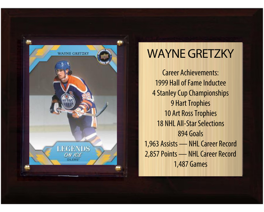 Wayne Gretzky Edmonton Oilers HOF Fan Gift Plaque 6x8 Stats 1 Card Upper Deck Parkhurst O-Pee-Chee Topps 2024 2025 2026