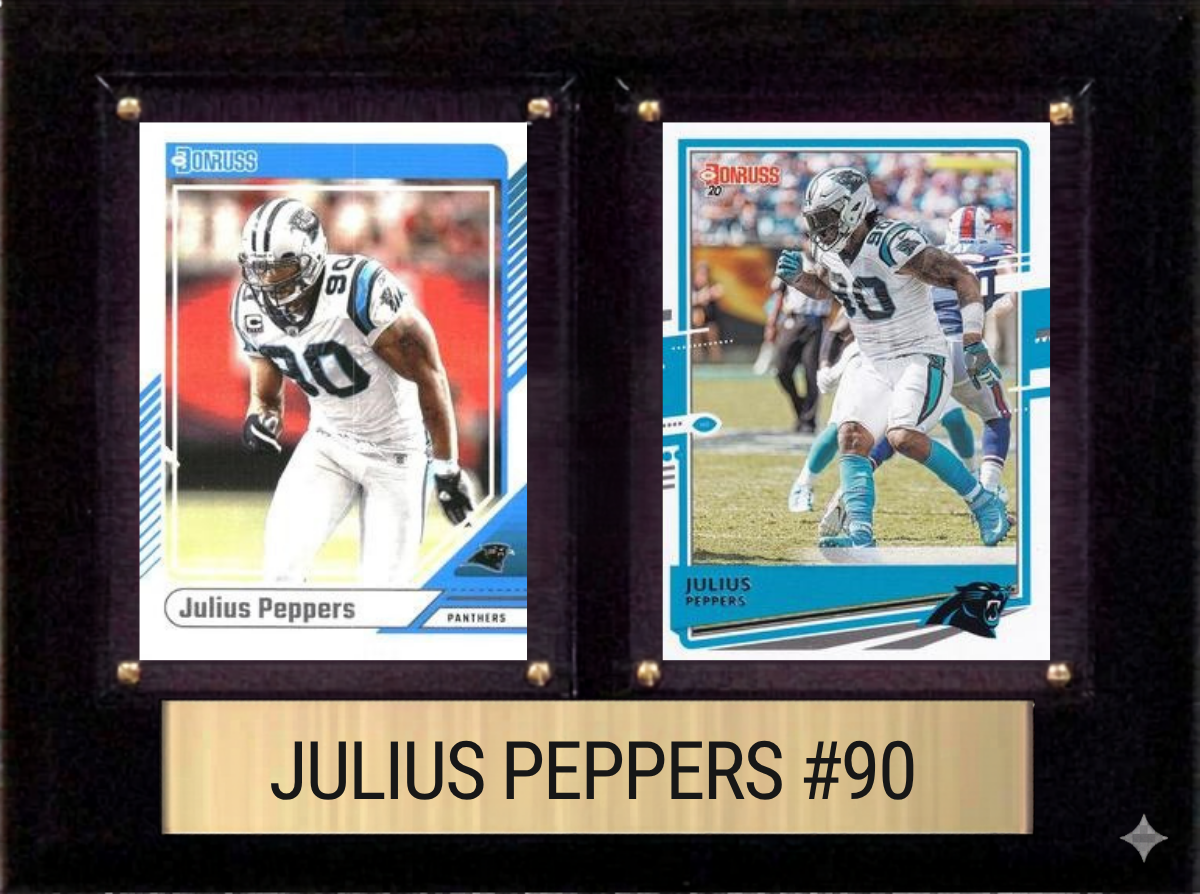 Julius Peppers Carolina Panthers Hall of Fame Fan Gift Plaque 6x8 2 Cards Prizm, Donruss, Score 2024 2025 2026