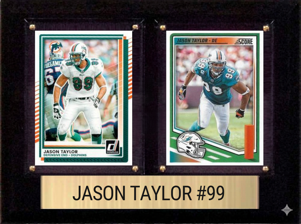 Jason Taylor Miami Dolphins Hall of Fame Fan Gift Plaque 6x8 2 Cards Prizm, Donruss, Score 2024 2025 2026