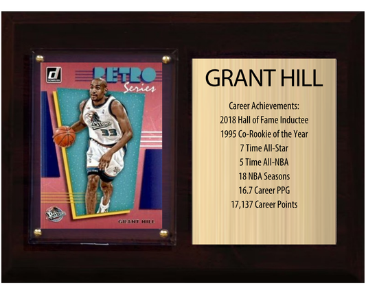 Grant Hill Detroit Pistons Hall of Fame Stats Plaque 6x8 1 Card Hoops, Prizm, Donruss 2024 2025 2026