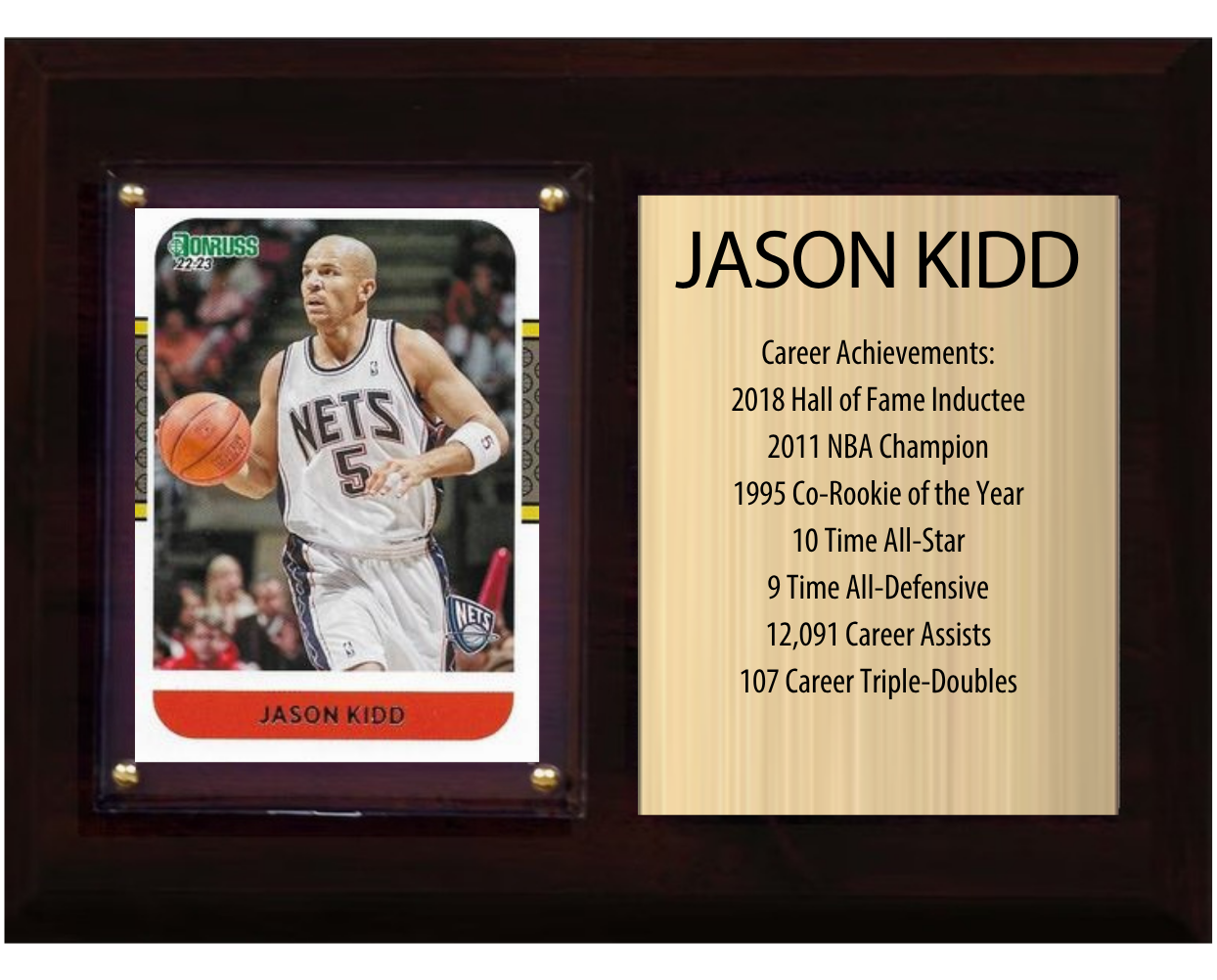 Jason Kidd New Jersey Nets Hall of Fame Stats Plaque 6x8 1 Card Hoops, Prizm, Donruss 2024 2025 2026