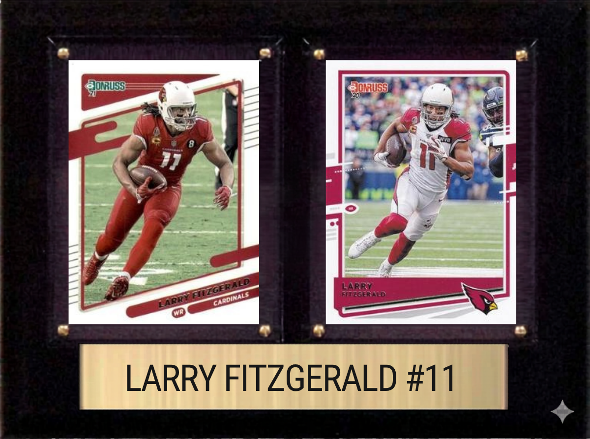Larry Fitzgerald Arizona Cardinals Hall of Fame Fan Gift Plaque 6x8 2 Cards Prizm, Donruss, Score 2024 2025 2026