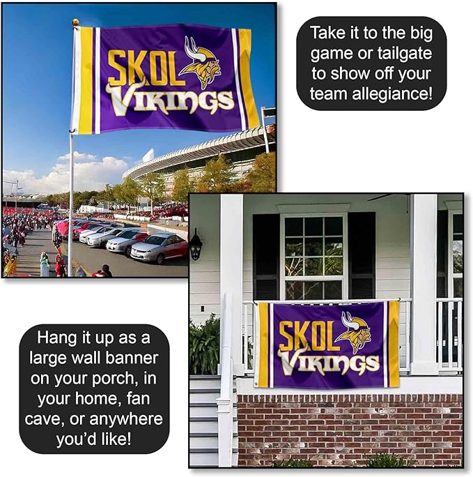 Minnesota Vikings SKOL Large 3x5 Flag WinCraft  - Double Sided - Home Flagpole, Tailgating, Fan Cave