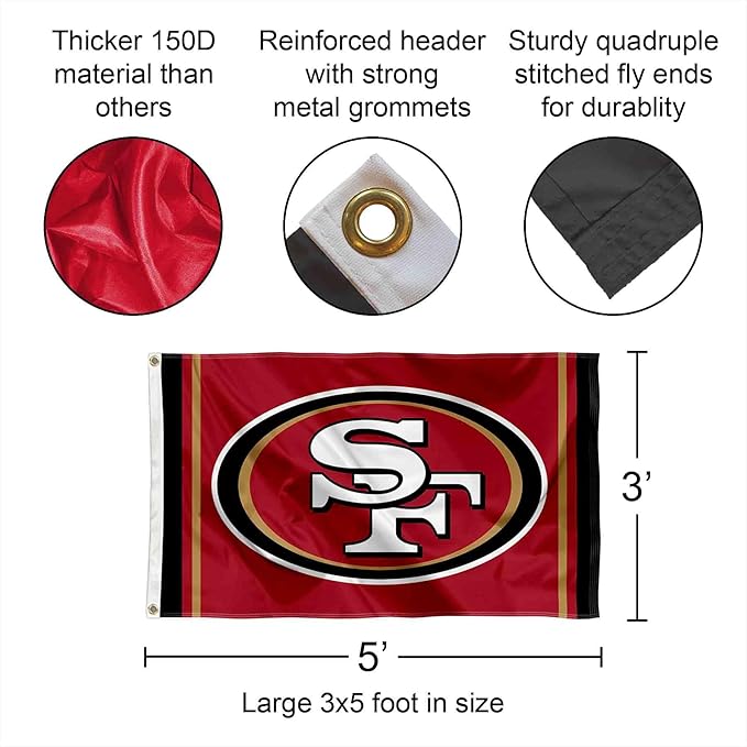 San Francisco 49ers Large 3x5 Flag WinCraft  - Double Sided - Home Flagpole, Tailgating, Fan Cave