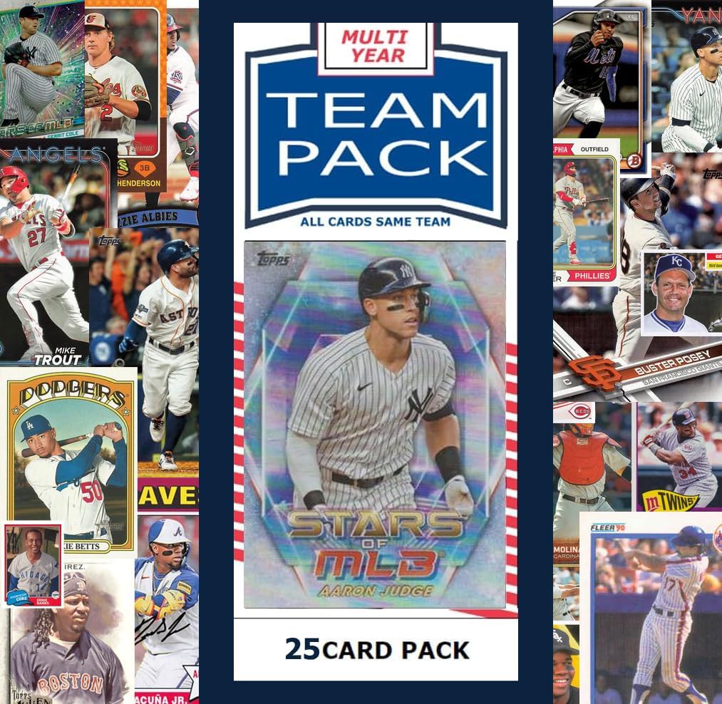 25 Card Multiyear Team Pack Yankees Aaron Judge 2025 2024 2023 Topps Chrome Heritage