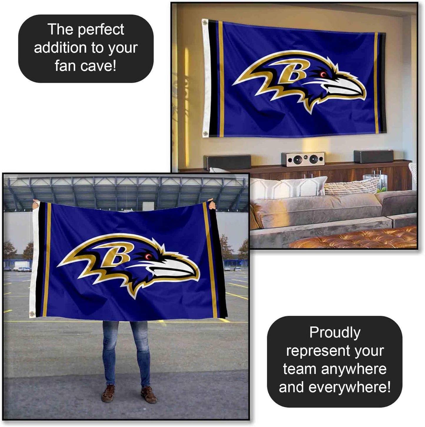 Baltimore Ravens Large 3x5 Flag WinCraft  - Double Sided - Home Flagpole, Tailgating, Fan Cave