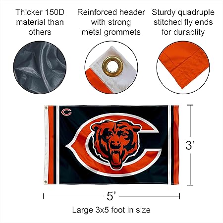 Chicago Bears Large 3x5 Flag WinCraft  - Double Sided - Home Flagpole, Tailgating, Fan Cave