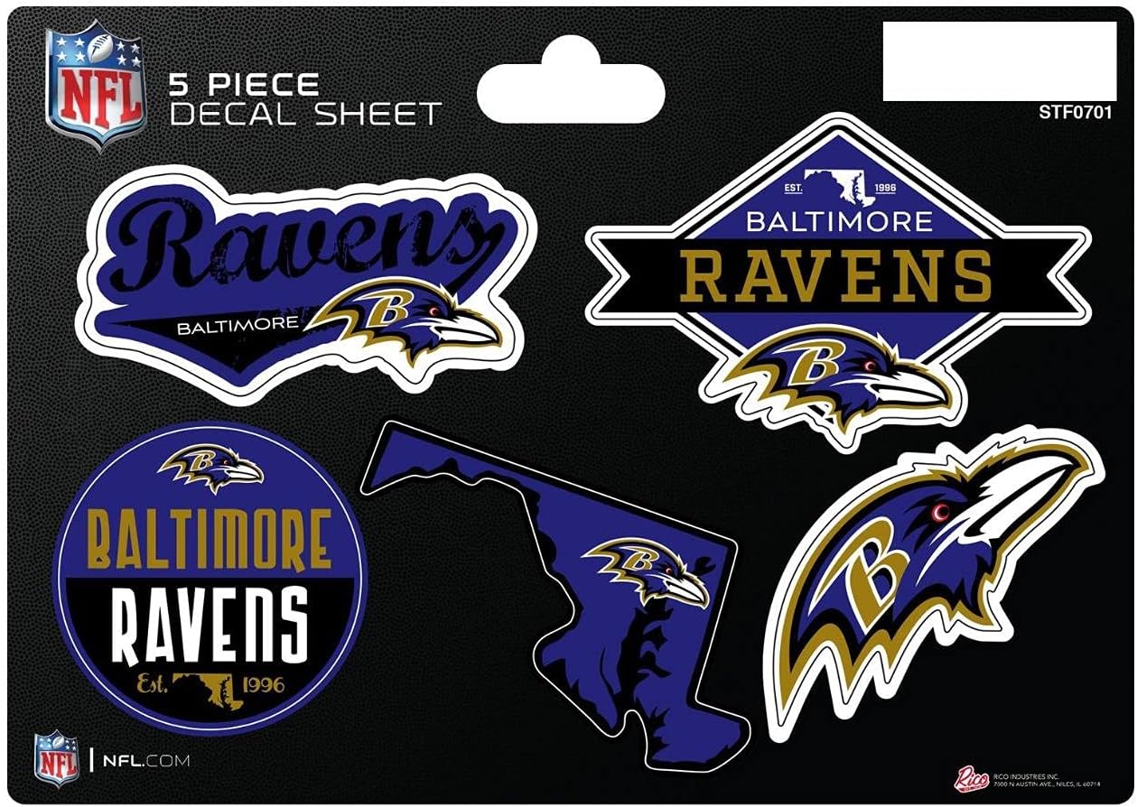 NFL 5-Pc Sticker Sheet - All Football Teams - Rico Industries - Car Wall Decal - PERFECT GIFT