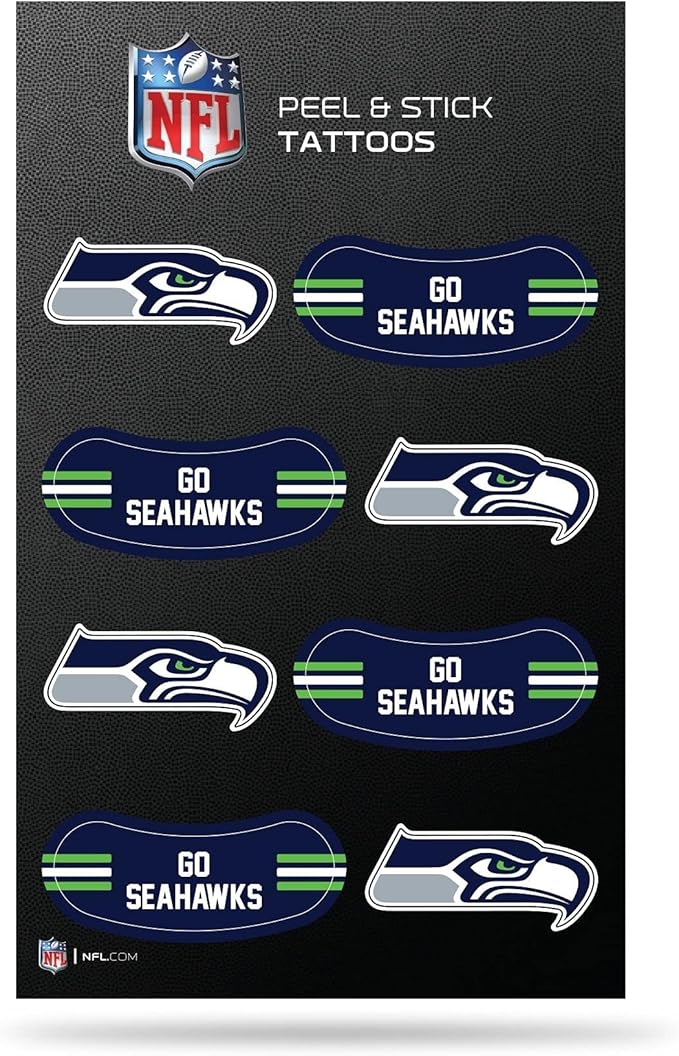Seattle Seahawks NFL Football Peel & Stick Temporary Tattoos + 2025 SCORE Team Set