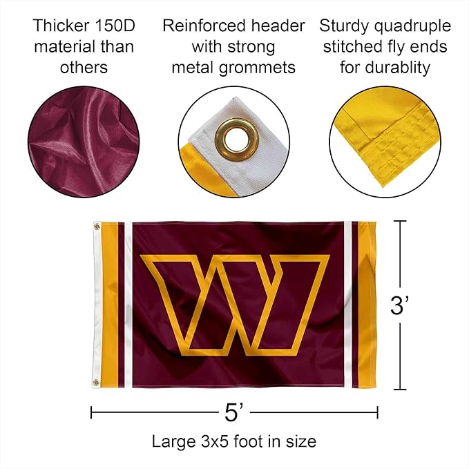 Washington Commanders Large 3x5 Flag WinCraft  - Double Sided - Home Flagpole, Tailgating, Fan Cave