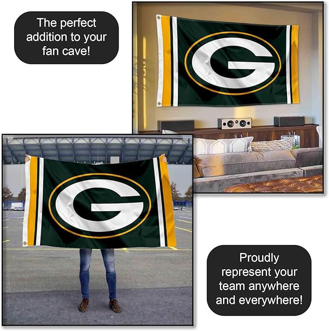Green Bay Packers NFL Standard 3' x 5' Banner Flag Single Sided Rico Industries - Indoor or Outdoor - Home Décor