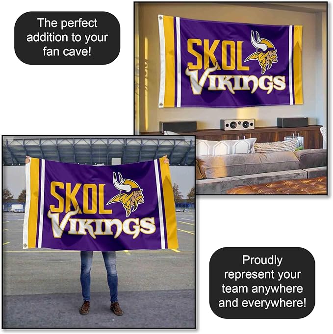 Minnesota Vikings SKOL Large 3x5 Flag WinCraft  - Double Sided - Home Flagpole, Tailgating, Fan Cave