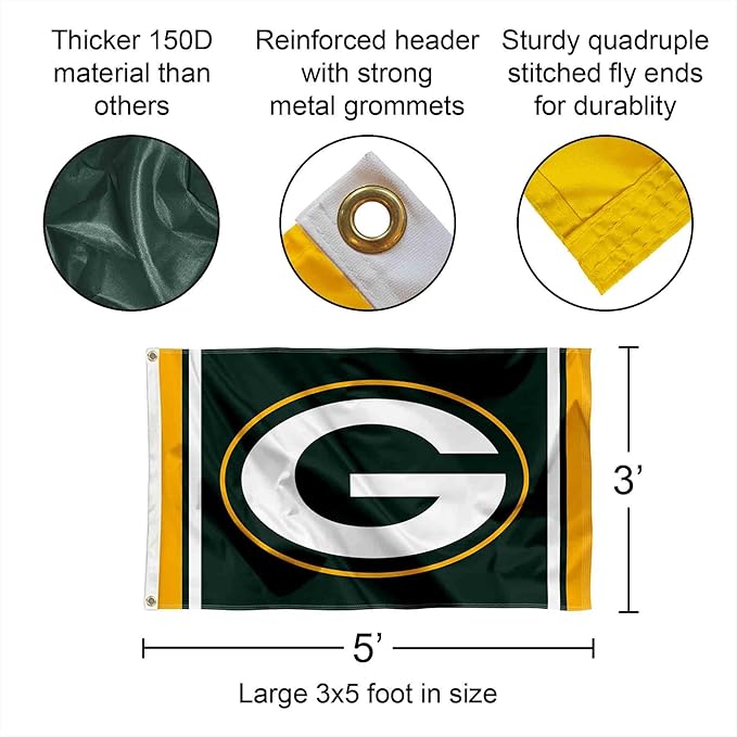 Green Bay Packers NFL Standard 3' x 5' Banner Flag Single Sided Rico Industries - Indoor or Outdoor - Home Décor