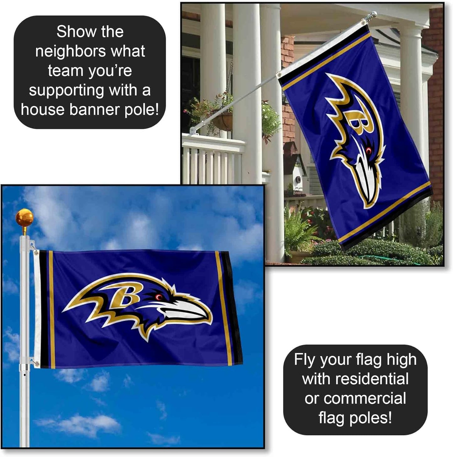 Baltimore Ravens Large 3x5 Flag WinCraft  - Double Sided - Home Flagpole, Tailgating, Fan Cave