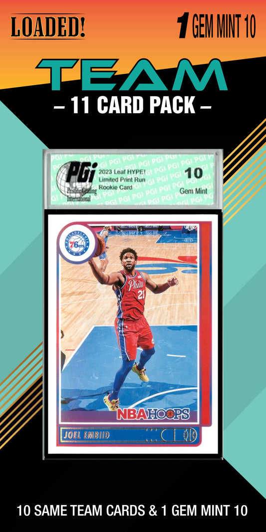 NBA Philadelphia 76ers Trading Card Pack — 11 Cards with 1 Graded Slab