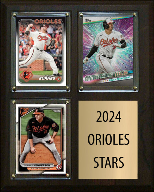 2024 Stars Orioles Gunnar Henderson Adley Rutschman Corbin Burnes 3 Card Plaque 8" x 10"