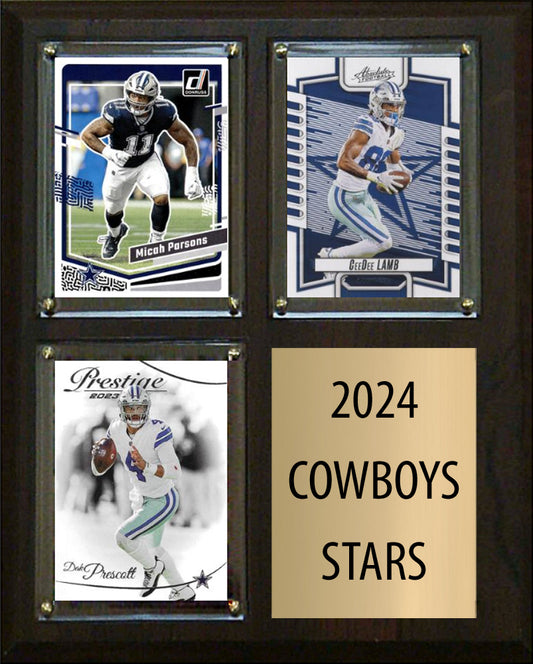 2024 Stars Cowboys Micah Parsons Dak Prescott CeeDee Lamb 2023 Donruss 3 Card Plaque 8" x 10"