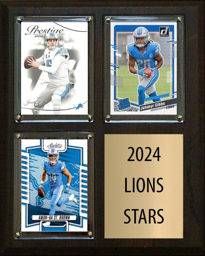 2024 Stars Detroit Lions Jared Goff Jahmyr Gibbs Amon-Ra St Brown 2023 Donruss 3 Card Plaque 8" x 10"