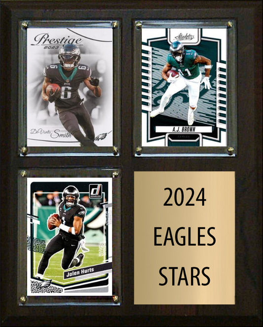 2024 Stars Philadelphia Eagles Jalen Hurts AJ Brown DeVonta Smith 2023 Donruss 3 Card Plaque 8" x 10"
