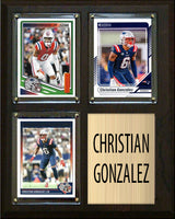 Christian Gonzalez 3 Card Plaque Donruss Fleer Topps 2025 2023 2024 New England Patriots