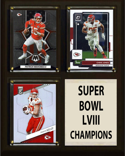 Super Bowl LVIII Mahomes Kelce Kansas City Chiefs 2024 3 Card Plaque Champions