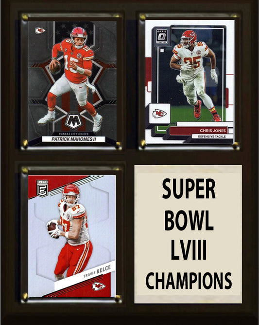 Super Bowl LVIII Mahomes Kelce Kansas City Chiefs 2024 3 Card Plaque Champions