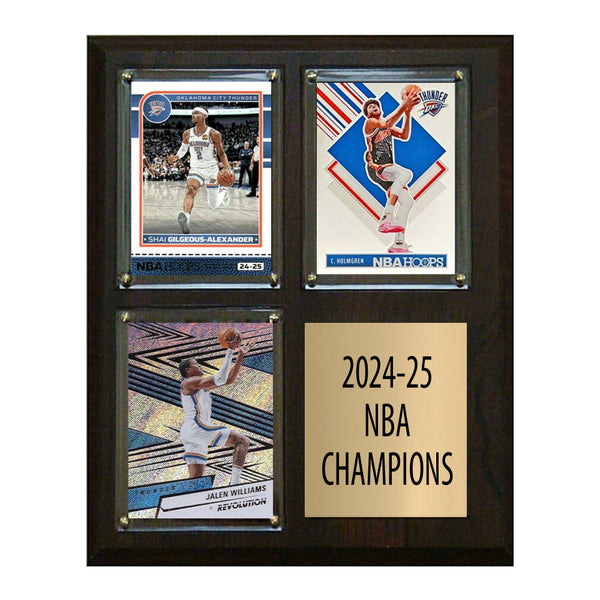 2024-25 OKC Thunder NBA Champions 3 Card Plaque Shai Gilgeous-Alexander Holmgren Donruss Prizm Hoops