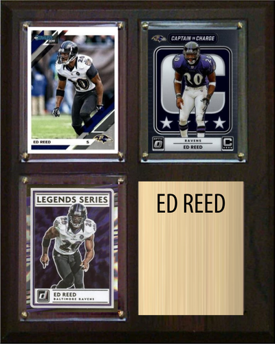 Ed Reed Baltimore Ravens HOF Fan Gift Plaque 8x10 3 Cards Donruss Score Panini Topps Prizm 2024 2025 2026