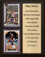 Magic Johnson Los Angeles Lakers HOF Fan Gift Plaque 8x10 Stats 2 Cards Panini Donruss Hoops Prizm Topps 2024 2025 2026