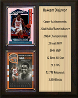 Hakeem Olajuwon Houston Rockets HOF Fan Gift Plaque 8x10 Stats 2 Cards Panini Donruss Hoops Prizm Topps 2024 2025 2026