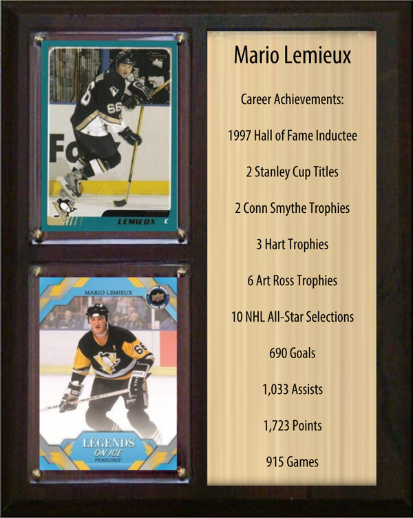 Mario Lemieux Pittsburgh Penguins HOF Fan Gift Plaque 8x10 Stats 2 Cards Upper Deck Parkhurst O-Pee-Chee Topps 2024 2025 2026