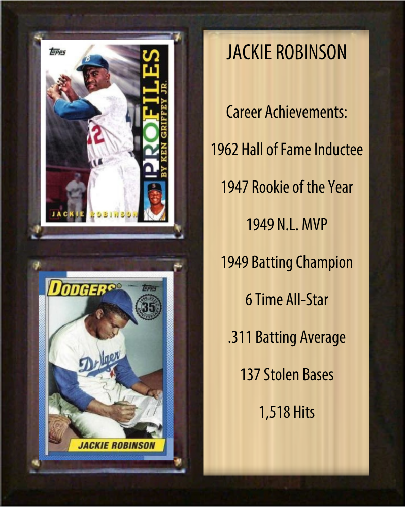 Jackie Robinson Brooklyn Dodgers HOF Fan Gift Plaque 8x10 Stats 2 Cards Topps Donruss Panini 2024 2025 2026