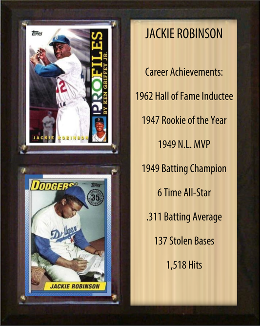 Jackie Robinson Brooklyn Dodgers HOF Fan Gift Plaque 8x10 Stats 2 Cards Topps Donruss Panini 2024 2025 2026