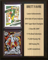 Brett Favre Green Bay Packers HOF Fan Gift Plaque 8x10 Stats 2 Cards Donruss Score Panini Topps Prizm 2024 2025 2026