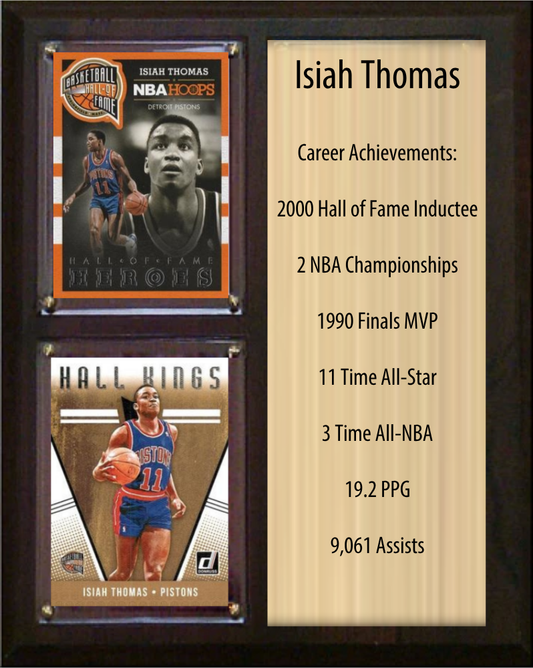 Isiah Thomas Detroit Pistons HOF Fan Gift Plaque 8x10 Stats 2 Cards Panini Donruss Hoops Prizm Topps 2024 2025 2026