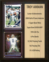 Troy Aikman Dallas Cowboys HOF Fan Gift Plaque 8x10 Stats 2 Cards Donruss Score Panini Topps Prizm 2024 2025 2026