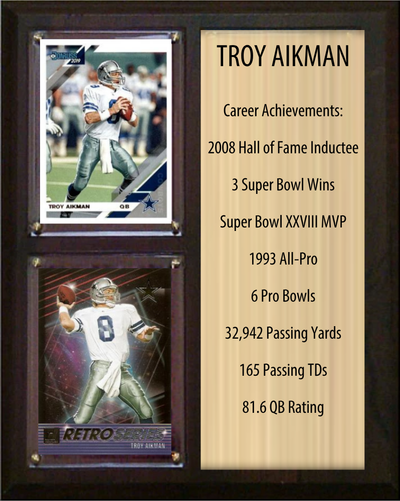 Troy Aikman Dallas Cowboys HOF Fan Gift Plaque 8x10 Stats 2 Cards Donruss Score Panini Topps Prizm 2024 2025 2026