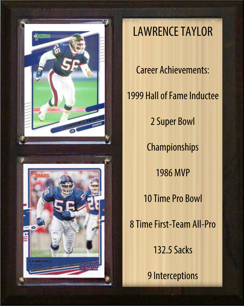 Lawrence Taylor New York Giants HOF Fan Gift Plaque 8x10 Stats 2 Cards Donruss Score Panini Topps Prizm 2024 2025 2026