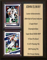 John Elway Denver Broncos HOF Fan Gift Plaque 8x10 Stats 2 Cards Donruss Score Panini Topps Prizm 2024 2025 2026