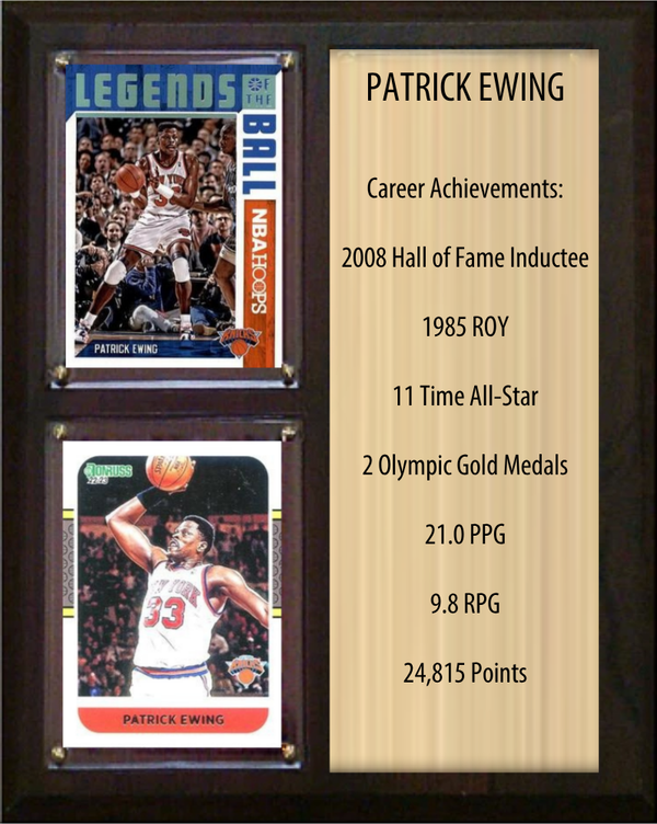 Patrick Ewing New York Knicks HOF Fan Gift Plaque 8x10 Stats 2 Cards Panini Donruss Hoops Prizm Topps 2024 2025 2026
