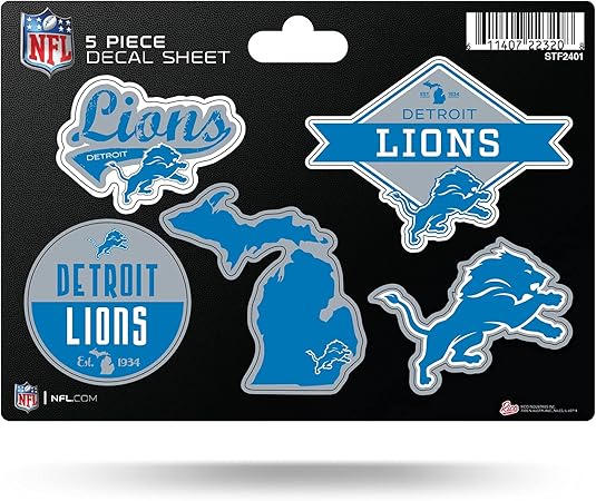 NFL 5-Pc Sticker Sheet - All Football Teams - Rico Industries - Car Wall Decal - PERFECT GIFT