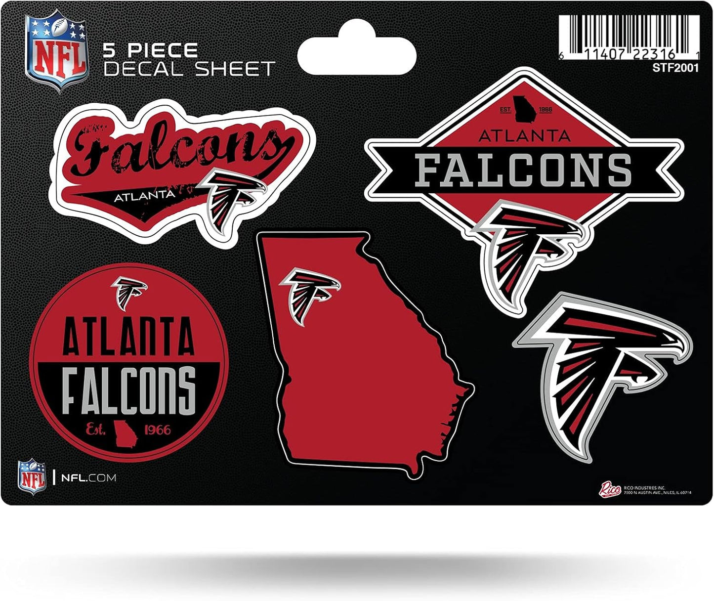 NFL 5-Pc Sticker Sheet - All Football Teams - Rico Industries - Car Wall Decal - PERFECT GIFT