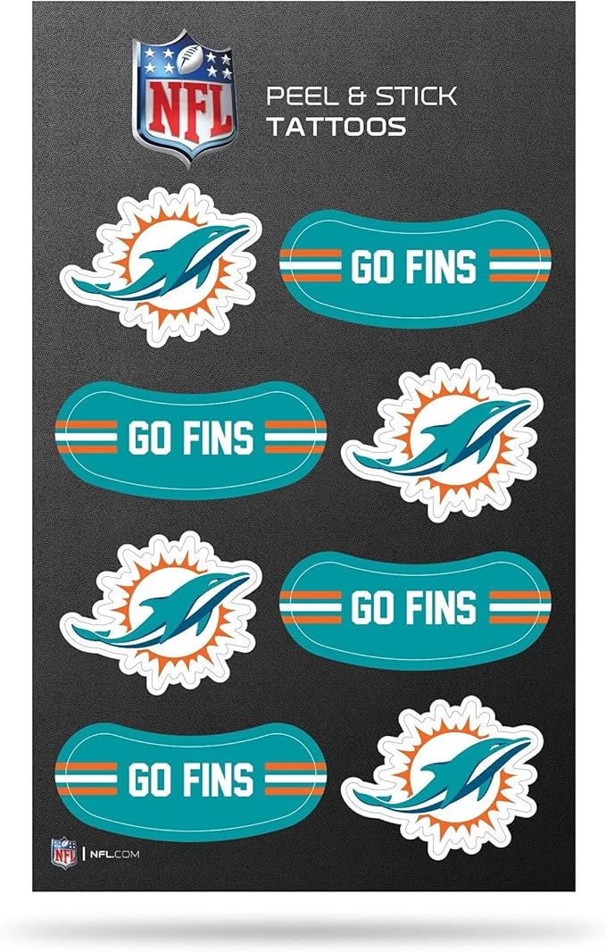 Miami Dolphins NFL Football Peel & Stick Temporary Tattoos + 2025 SCORE Team Set