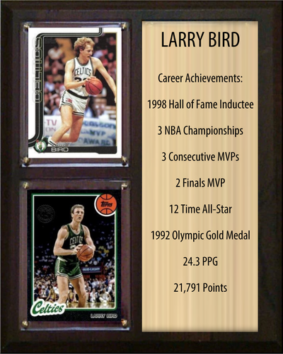 Larry Bird Boston Celtics HOF Fan Gift Plaque 8x10 Stats 2 Cards Panini Donruss Hoops Prizm Topps 2024 2025 2026