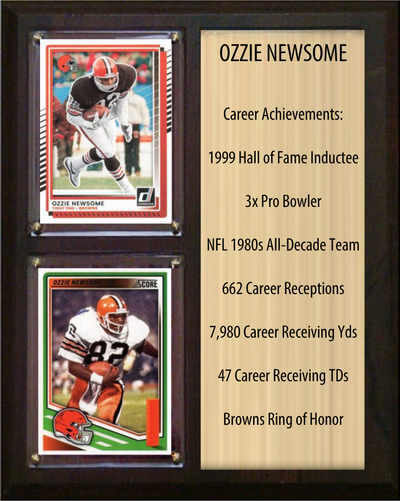 Ozzie Newsome Cleveland Browns Hall of Fame Stats Plaque 8x10 2 Cards Prizm, Donruss, Score 2024 2025 2026