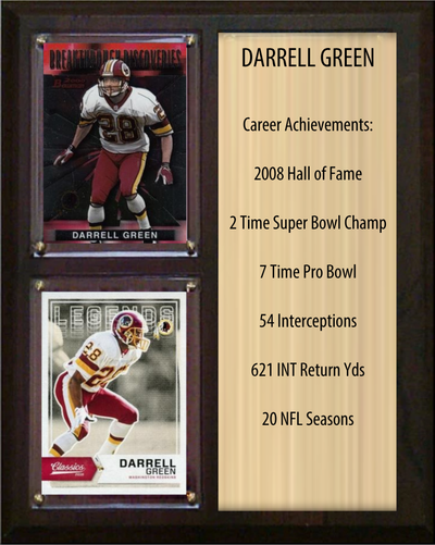 Darrell Green Washington Commanders Hall of Fame Stats Plaque 8x10 2 Cards Prizm, Donruss, Score 2024 2025 2026